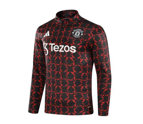2024/2025 Manchester United Half-Pull Training Suit Red and black print Football Shirt 1:1 Thai Quality Set