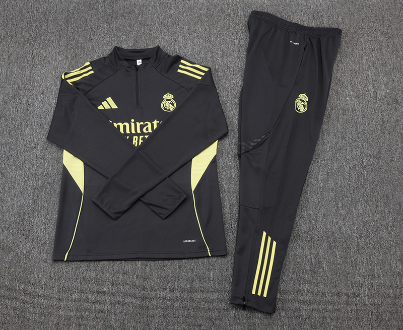 2025-2026 Real Madrid Dark Gray Half-Pull Training Suit Football Shirt 1:1 Thai Quality Set