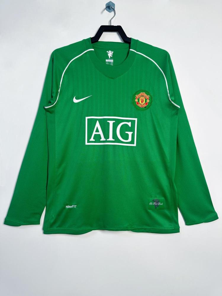 2007/2008 Retro Long Sleeve Manchester United Goalkeeper Green Football Shirt 1:1 Thai Quality