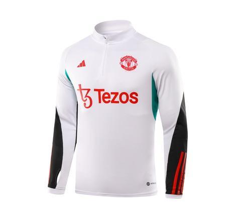 2023-2024 Manchester United Half-Pull Training Suit White Black Football Shirt 1:1 Thai Quality Set