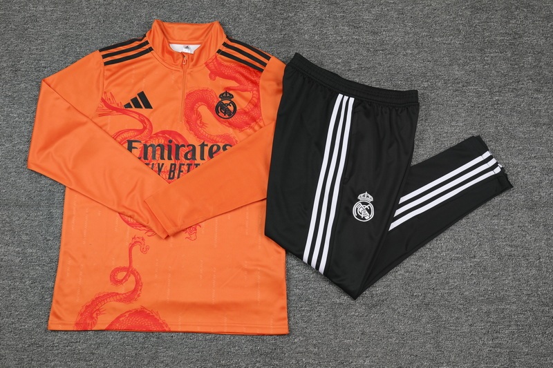 2024/2025 Real Madrid Royal Orange Special Edition Half-Pull Training Suit Football Shirt 1:1 Thai Quality Set