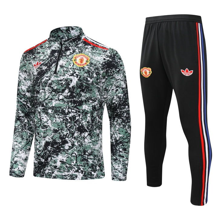 2024/2025 Manchester United Half-Pull Training Suit Green print Football Shirt 1:1 Thai Quality Set