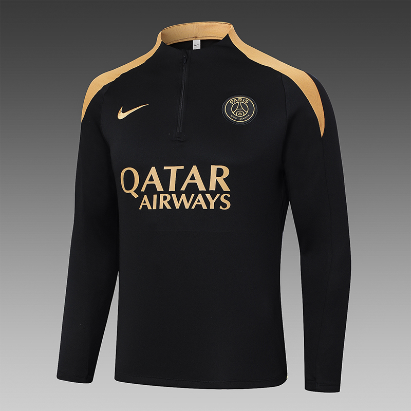 2024/2025 Psg Paris Saint-Germain Half-Pull Training Suit Black-Yellow Collar Set