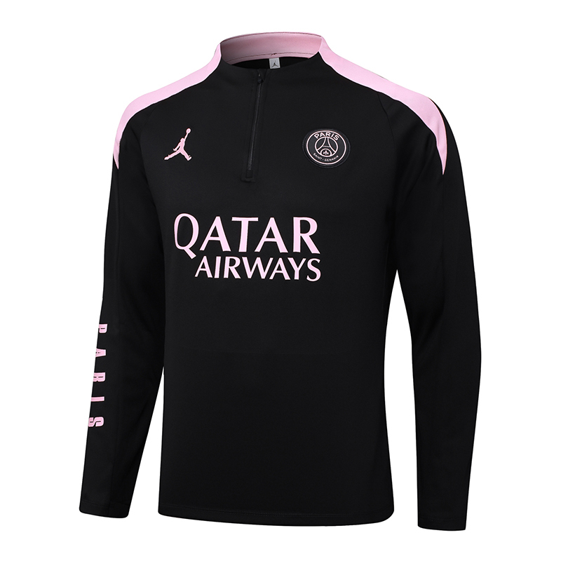 2024/2025 Psg Paris Saint-Germain Half-Pull Training Suit Black with pink Set
