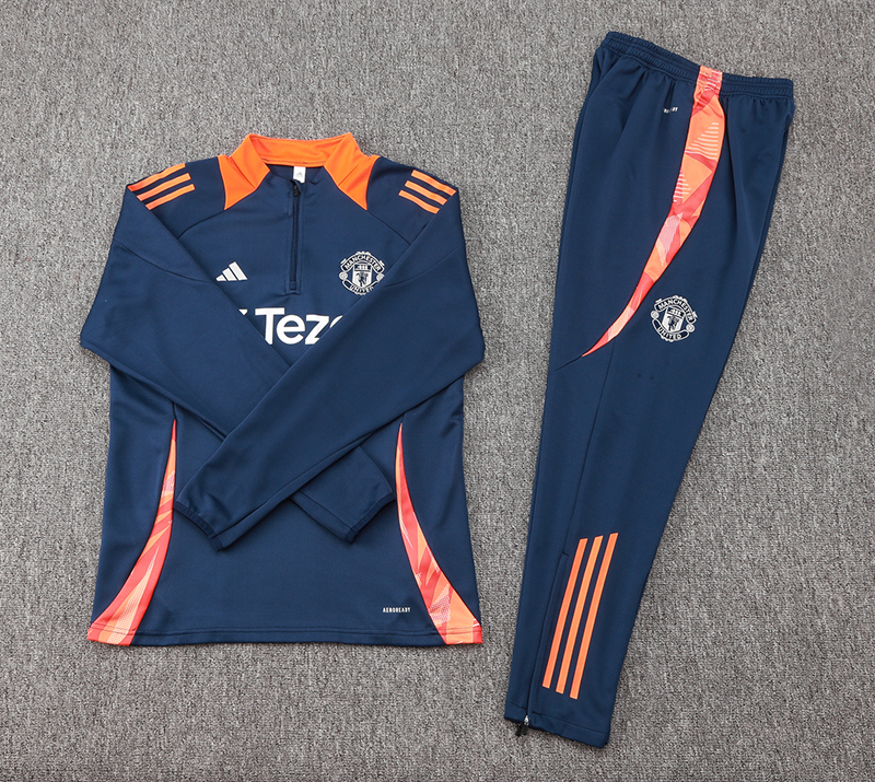 2024/2025 Manchester United Half-Pull Training Suit Royal Blue Football Shirt 1:1 Thai Quality Set