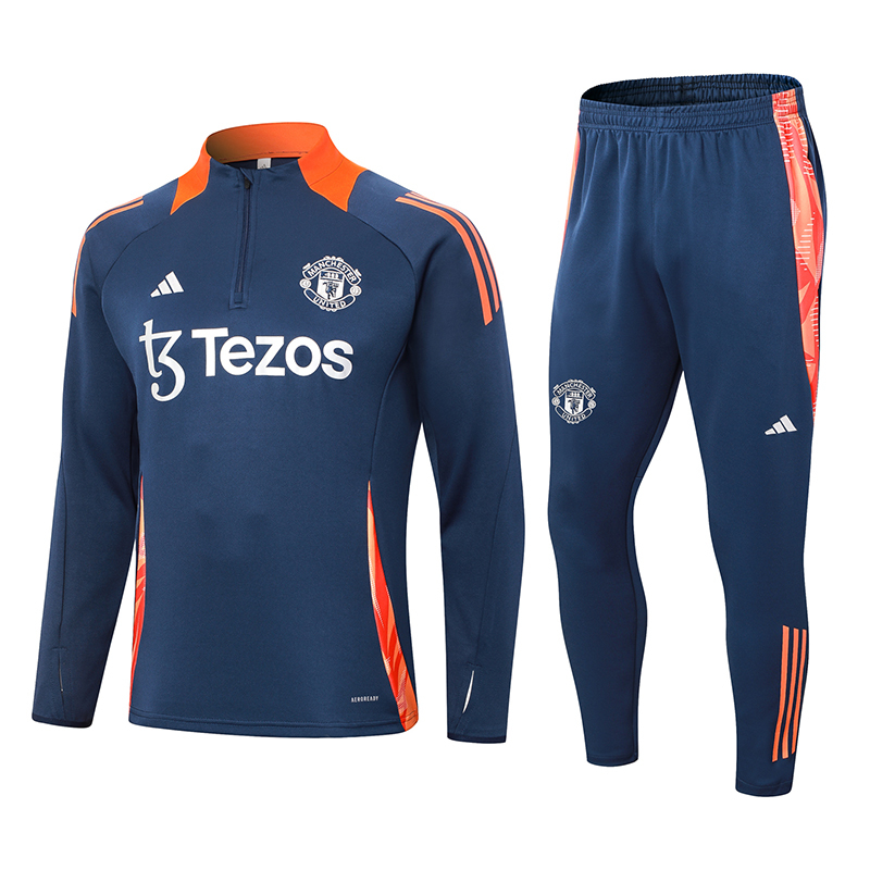 2024/2025 Manchester United Half-Pull Training Suit Royal Blue Football Shirt 1:1 Thai Quality Set