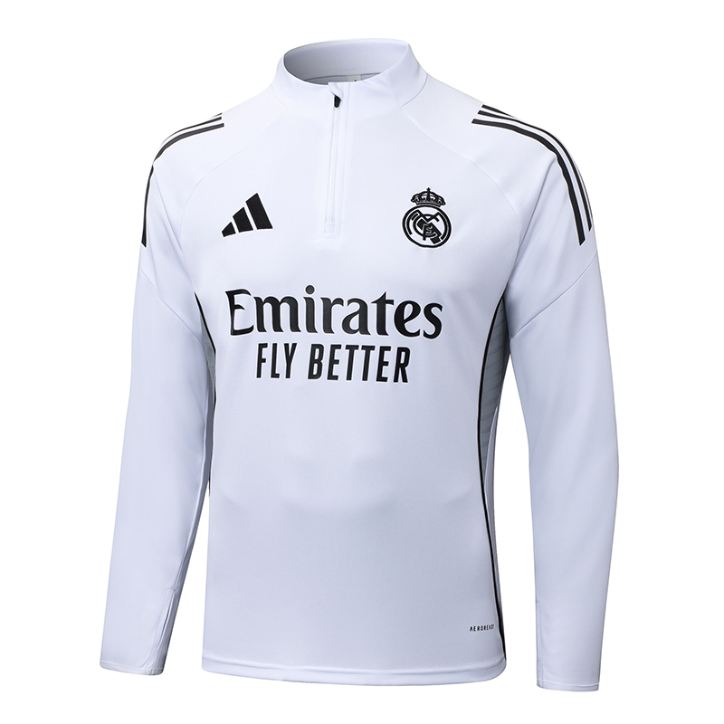 2025-2026 Real Madrid White Half-Pull Training Suit Football Shirt 1:1 Thai Quality Set