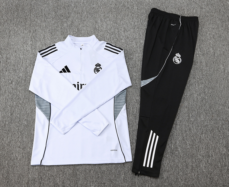 2025-2026 Real Madrid White Half-Pull Training Suit Football Shirt 1:1 Thai Quality Set