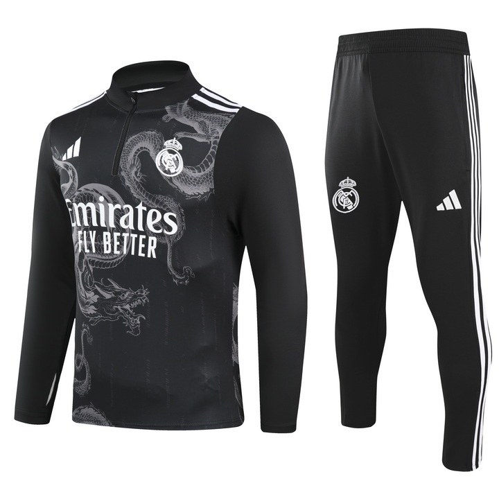 2024/2025 Real Madrid Royal Black Special Edition Half-Pull Training Suit Football Shirt 1:1 Thai Quality Set