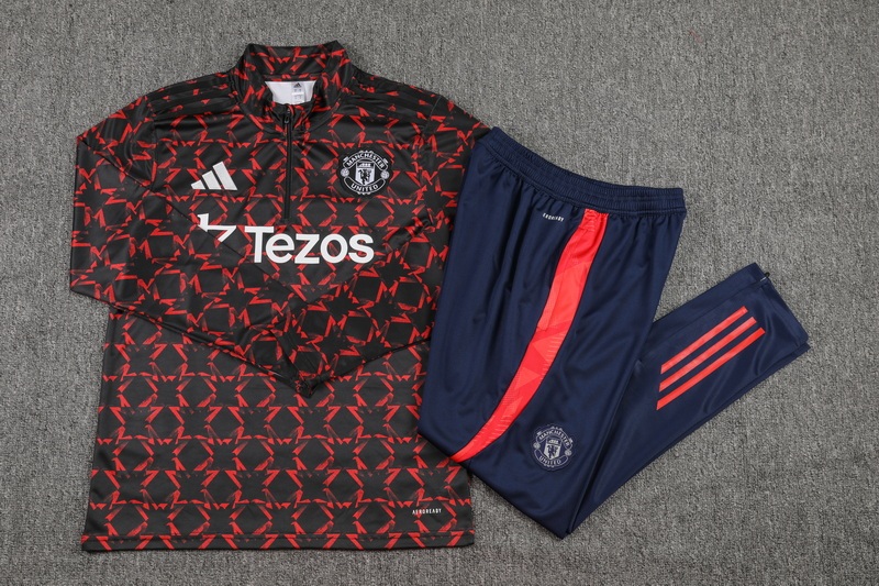 2024/2025 Manchester United Half-Pull Training Suit Red and black print Football Shirt 1:1 Thai Quality Set