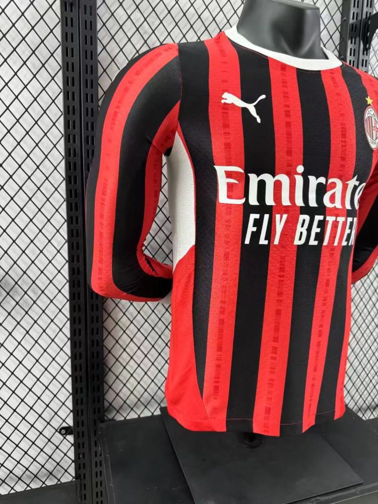 2024/2025 Player Version AC Milan Home Long Sleeve Football Shirt 1:1 Thai Quality