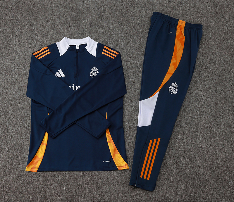 2024/2025 Real Madrid Royal blue white collar Half-Pull Training Suit Football Shirt 1:1 Thai Quality Set