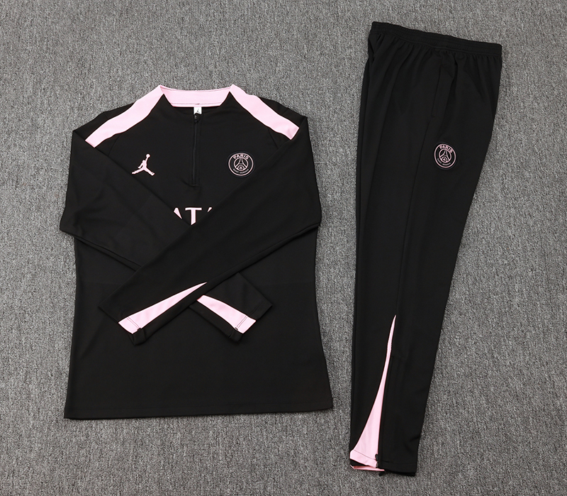 2024/2025 Psg Paris Saint-Germain Half-Pull Training Suit Black with pink Set