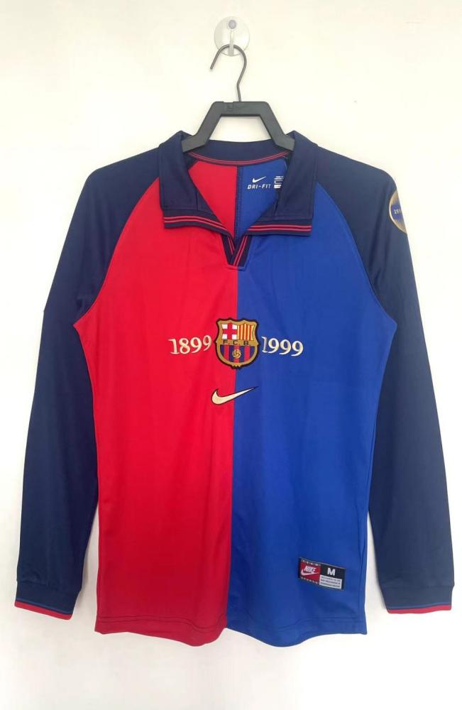1999/2000 Retro Barcelona Home 100th Anniversary Edition Football Jersey Long Sleeve 1:1 Thailand Quality