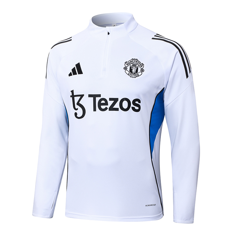 2025/2026 Manchester United Half-Pull Training Suit White Football Shirt 1:1 Thai Quality Set