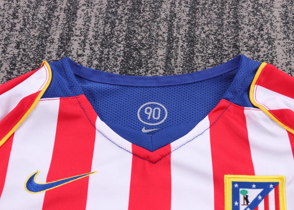 2004-2005 Retro Long Sleeve Atletico Madrid Home Football Jersey 1:1 Thai Quality Kids Size