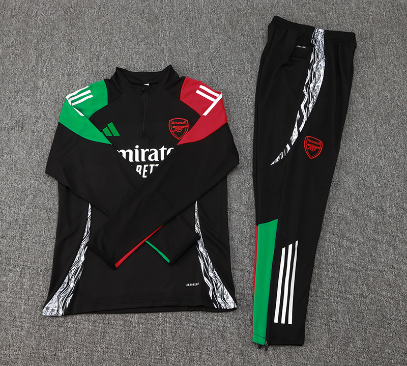 2024/2025 Arsenal Half-Pull Training Suit Black Football Shirt 1:1 Thai Quality Set