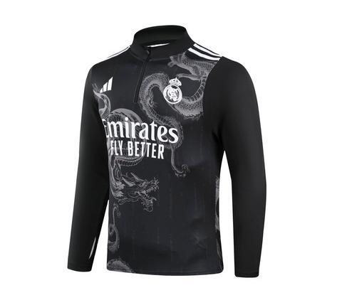 2024/2025 Real Madrid Royal Black Special Edition Half-Pull Training Suit Football Shirt 1:1 Thai Quality Set