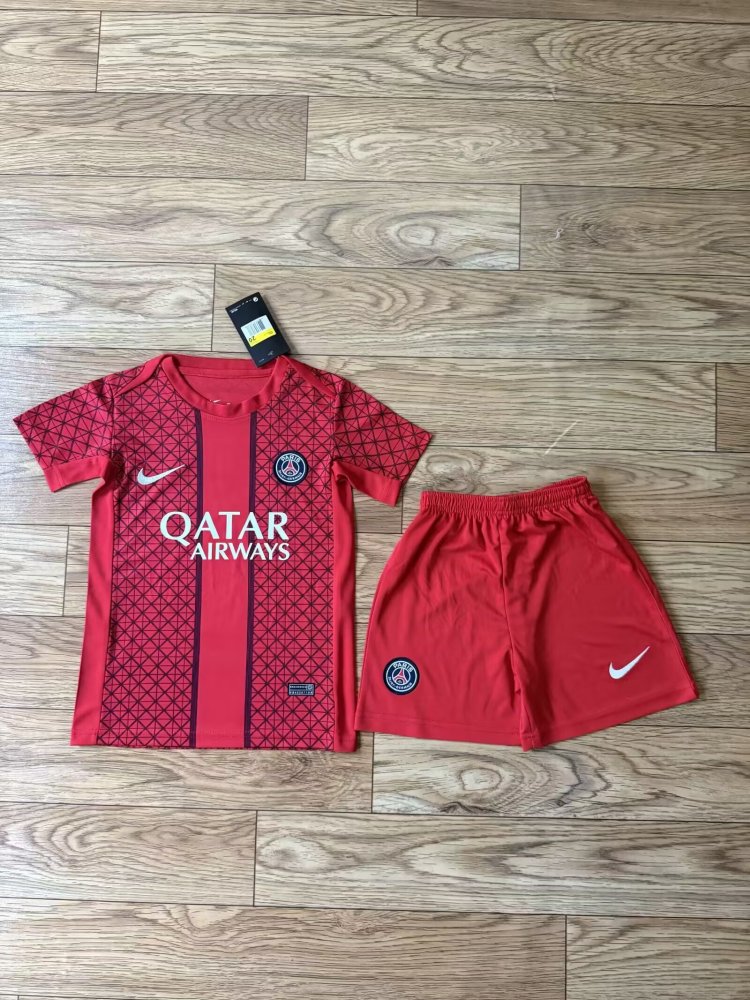 2025/2026 Psg Paris Saint-Germain Training Clothes Red Football Shirt 1:1 Thai Quality Kids Size