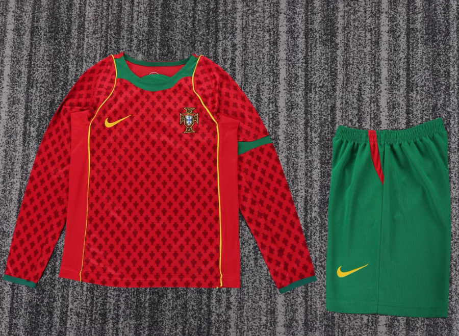 2004 Retro Long Sleeve Portugal Home Football Shirt 1:1 Thai Quality Kids Size