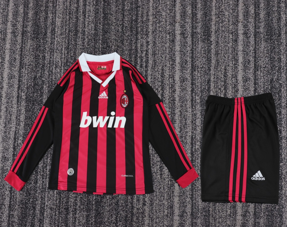 2009/2010 Long Sleeve Retro AC Milan Home Football Shirt 1:1 Thai Quality Kids Size