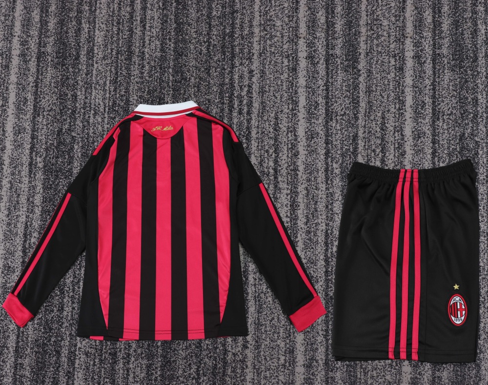 2009/2010 Long Sleeve Retro AC Milan Home Football Shirt 1:1 Thai Quality Kids Size