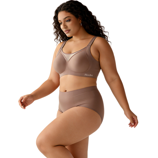 High Quality Wireless Comfortable Push up Fixed Cups Seamless Womens Bra Wholesale Full Coverage Cup Lace Neckline Plus Size Bra