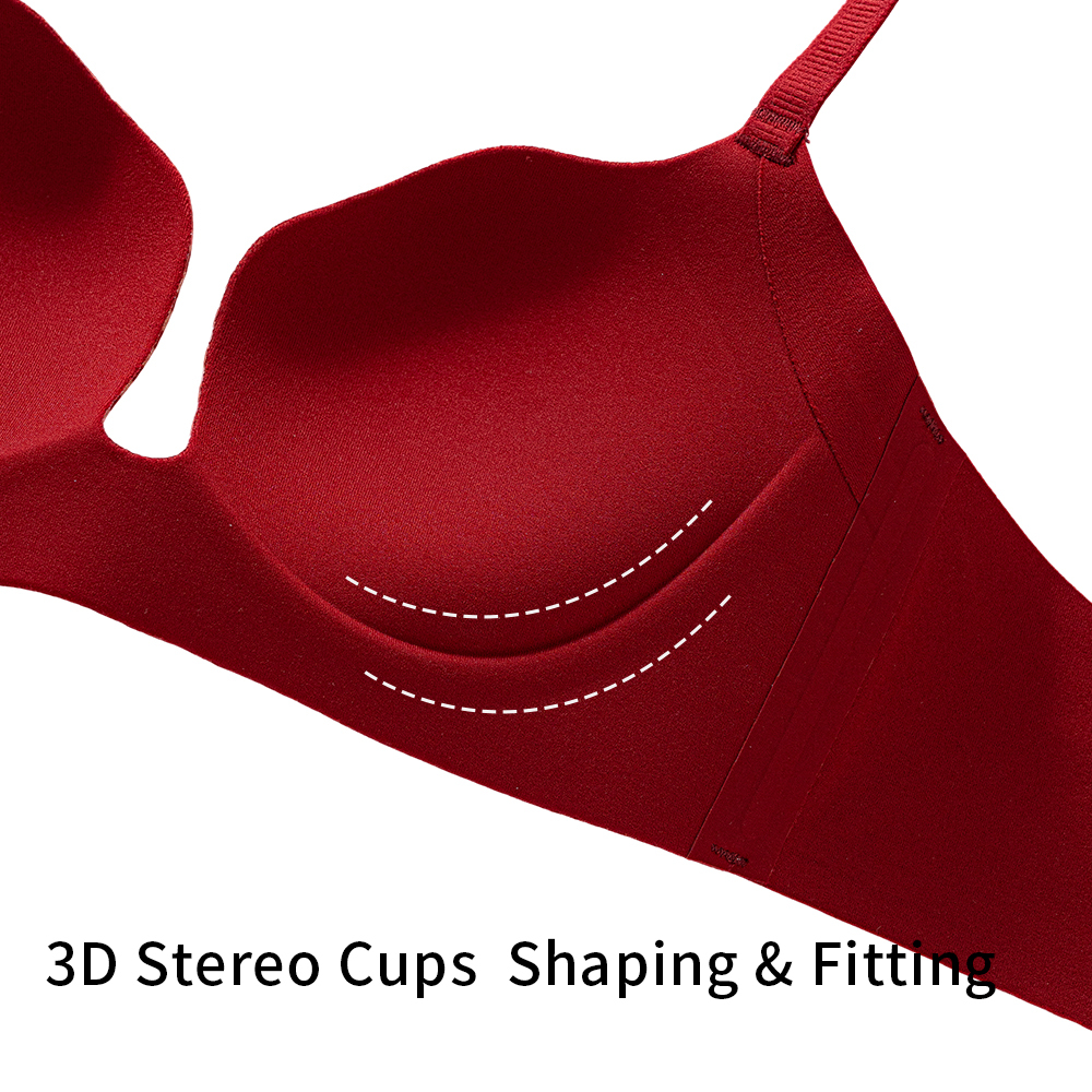 Wholesale Comfortable Push up Seamless Suitable for Small Bust Types Red Bra Wireless Deep V Neck Christmas Exclusive Bra Set