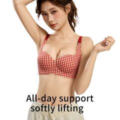 High Quality Seamless Push up Red Bra Suitable for Small Bust Types Bra Set Fashionable Red Plaid Christmas Exclusive Bra