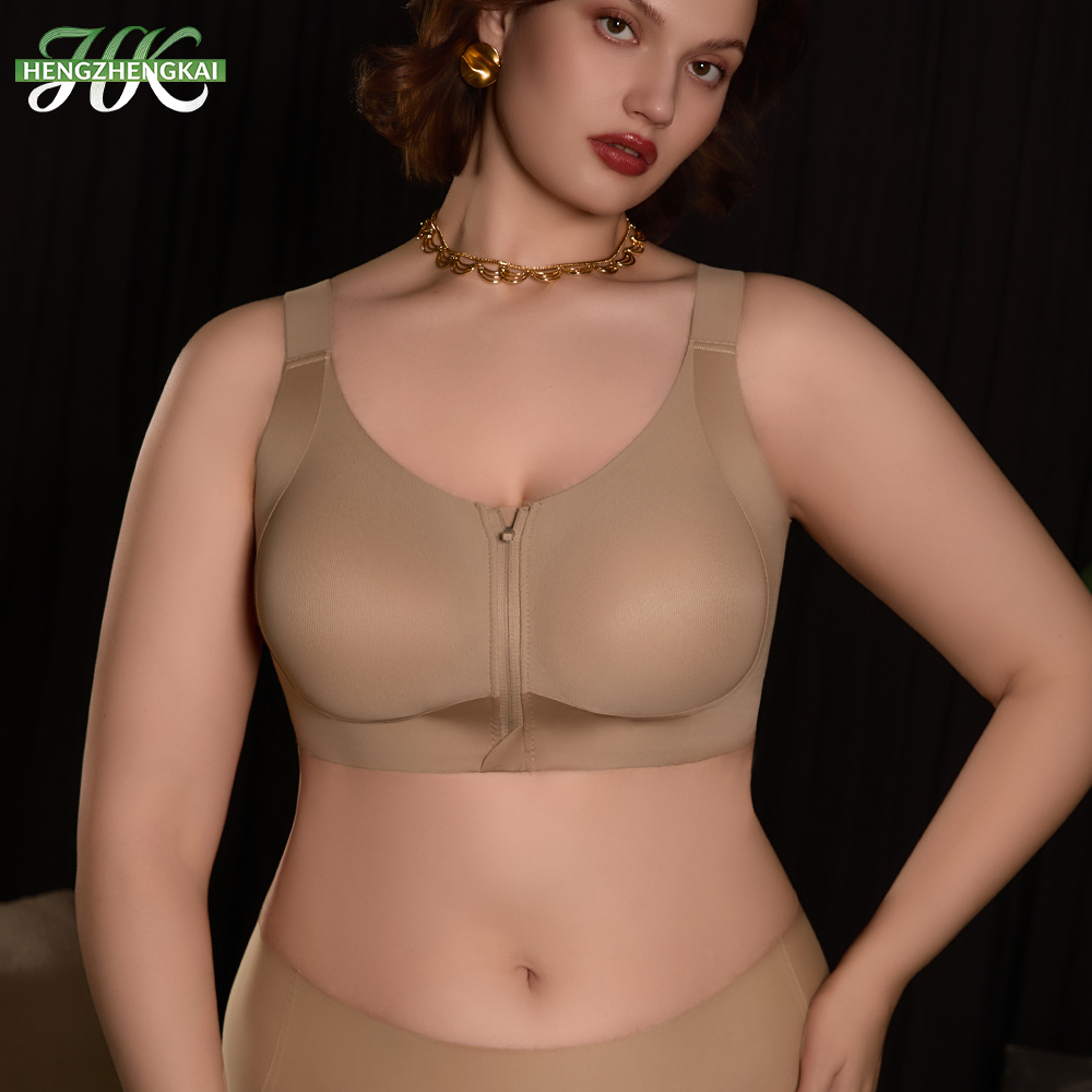 High Quality Wireless High Stretch Breathable Womens Bra OEM ODM Lift Push up Front Zipper Seamless Plus Size Bra