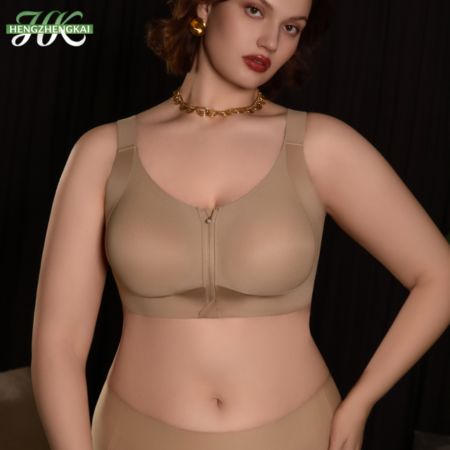 High Quality Wireless High Stretch Breathable Womens Bra OEM ODM Lift Push up Front Zipper Seamless Plus Size Bra