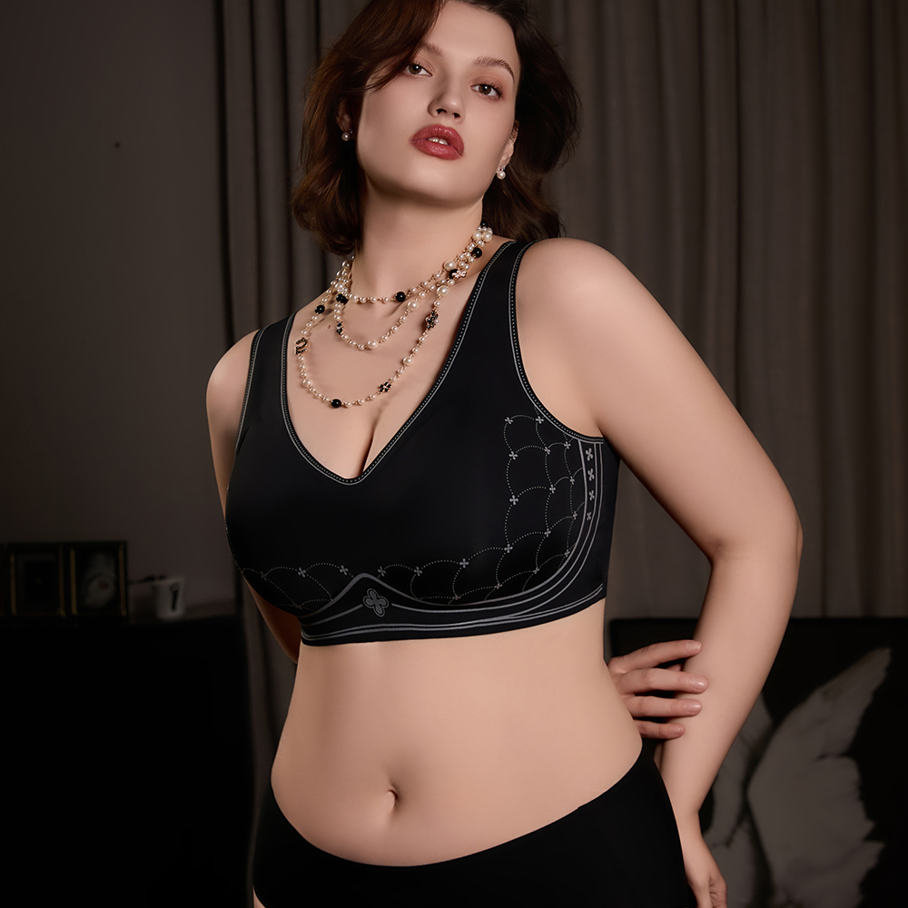 New Arrival Comfortable Tank Top Style Push up Womens Bra Wholesale Four Leaf Clover Argyle Pattern Seamless Plus Size Bra