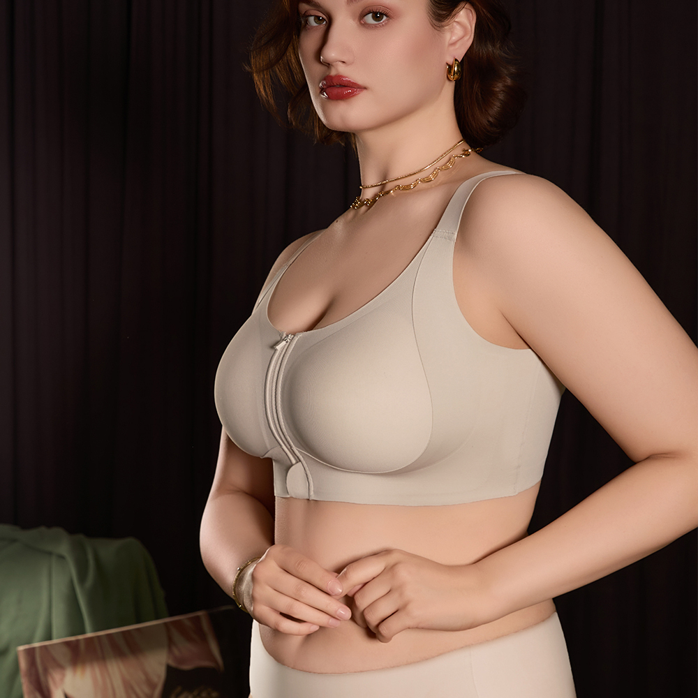 High Quality Wireless High Stretch Breathable Womens Bra OEM ODM Lift Push up Front Zipper Seamless Plus Size Bra