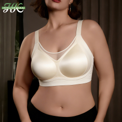Factory Wholesale Plus Size Full Coverage Bra Wireless Mesh Patchwork Comfortable Underwear for Large Bust