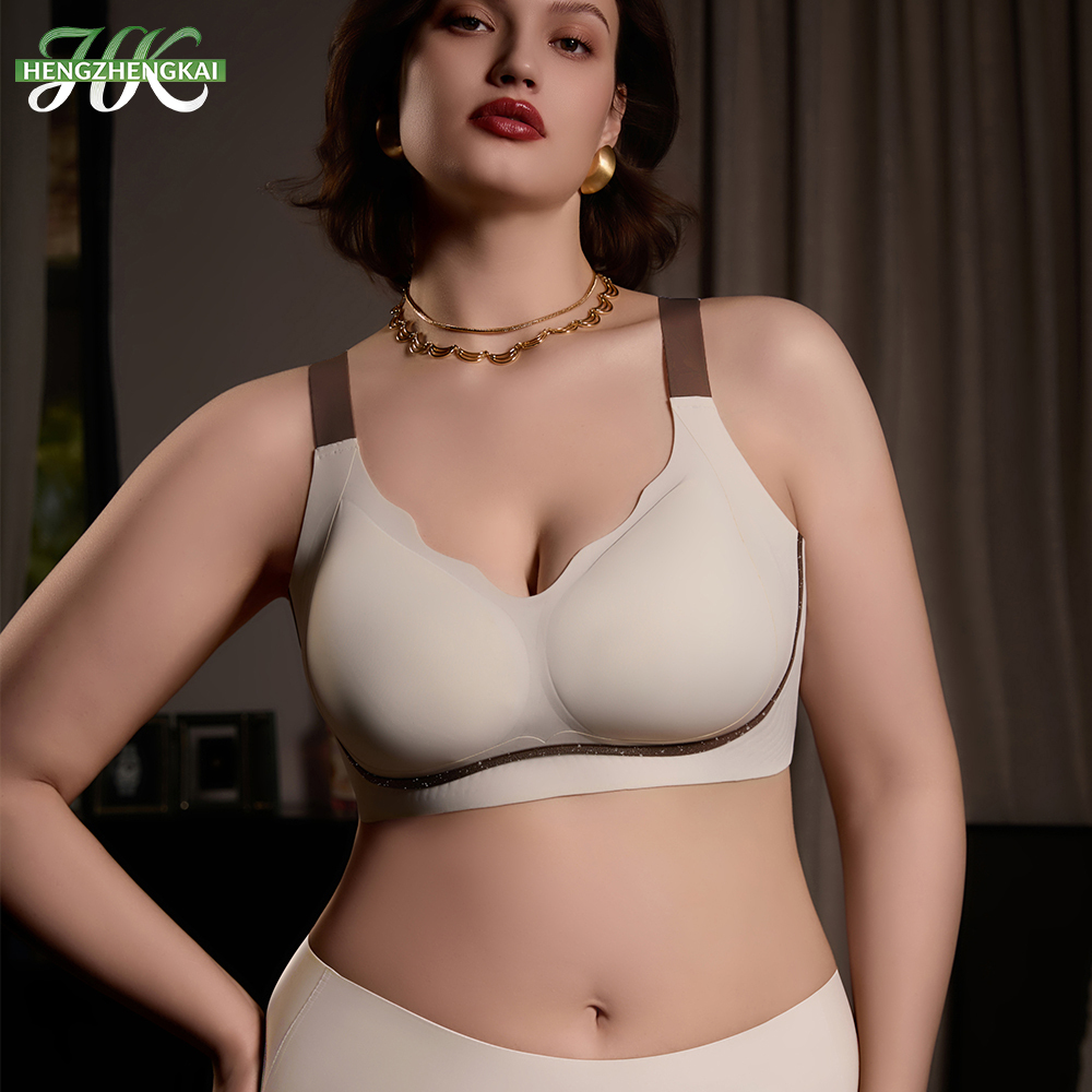 Wholesale Comfortable Seamless Push up Womens Bra OEM ODM Fixed Cups Color Blocking Fashionable Wave Design Plus Size Bra