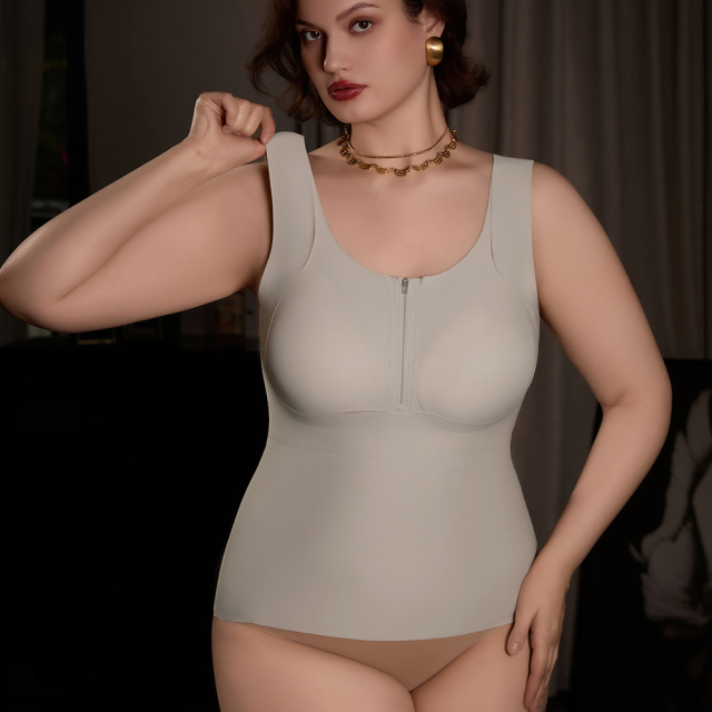 New Arrival Comfortable Push up With Chest Pad Seamless Womens  Long Vest Wholesale Front Zipper Plus Size Bra