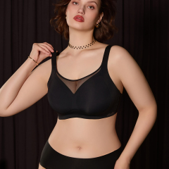 High Quality Comfortable Breathable Wireless Push up U Back Seamless Bra OEM ODM Fixed Cups Mesh Neckline Plus Size Bra