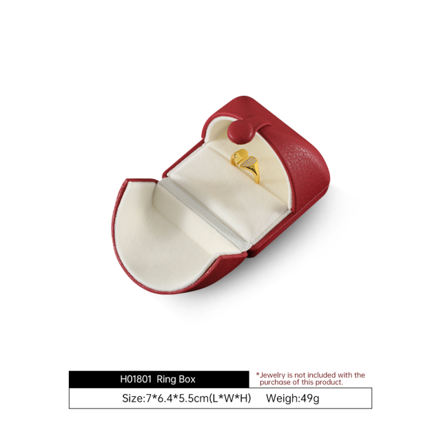 Yinbeini PU Leather Double-Opening Snap Clasp Ring Box Earring Storage Box Proposal Engagement Gift Box Jewelry Organizer Box H020