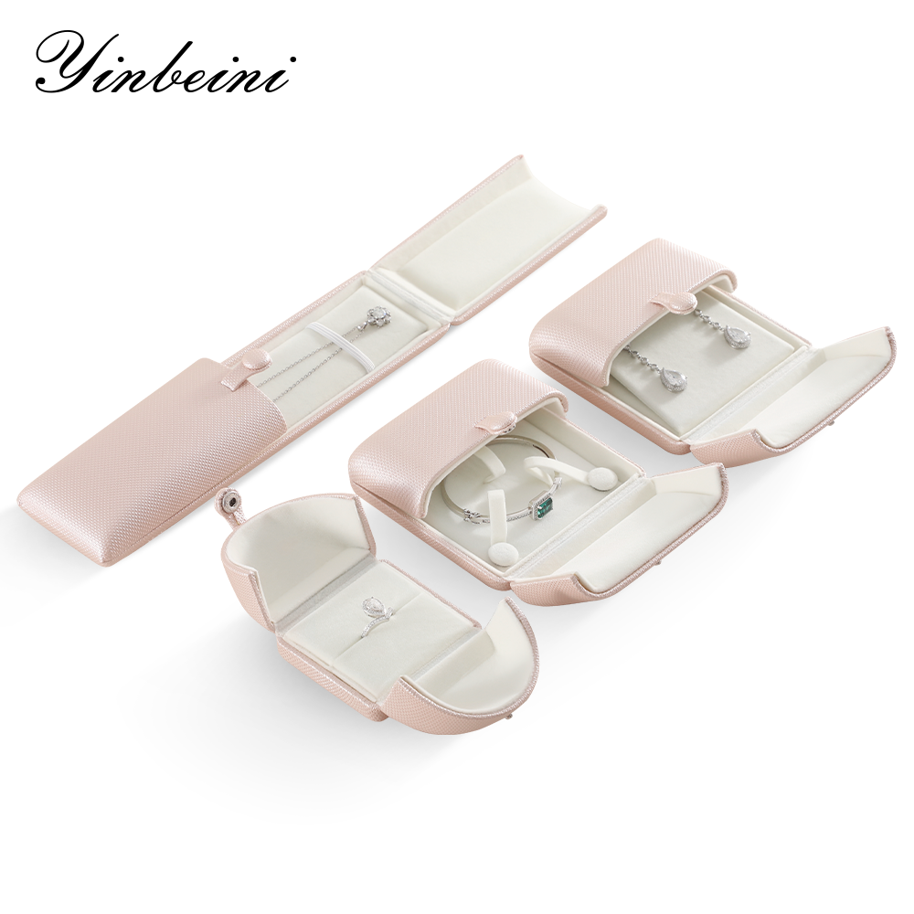 Yinbeini PU Leather Double-Opening Snap Clasp Ring Box Earring Storage Box Proposal Engagement Gift Box Jewelry Organizer Box H020