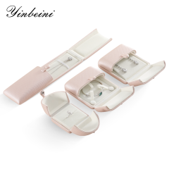 Yinbeini PU Leather Double-Opening Snap Clasp Ring Box Earring Storage Box Proposal Engagement Gift Box Jewelry Organizer Box H020