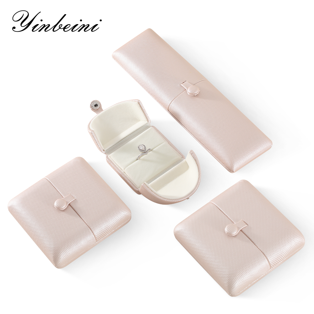 Yinbeini PU Leather Double-Opening Snap Clasp Ring Box Earring Storage Box Proposal Engagement Gift Box Jewelry Organizer Box H020