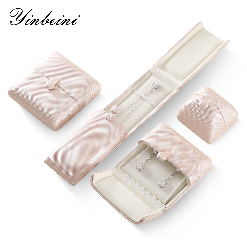 Yinbeini PU Leather Double-Opening Snap Clasp Ring Box Earring Storage Box Proposal Engagement Gift Box Jewelry Organizer Box H020