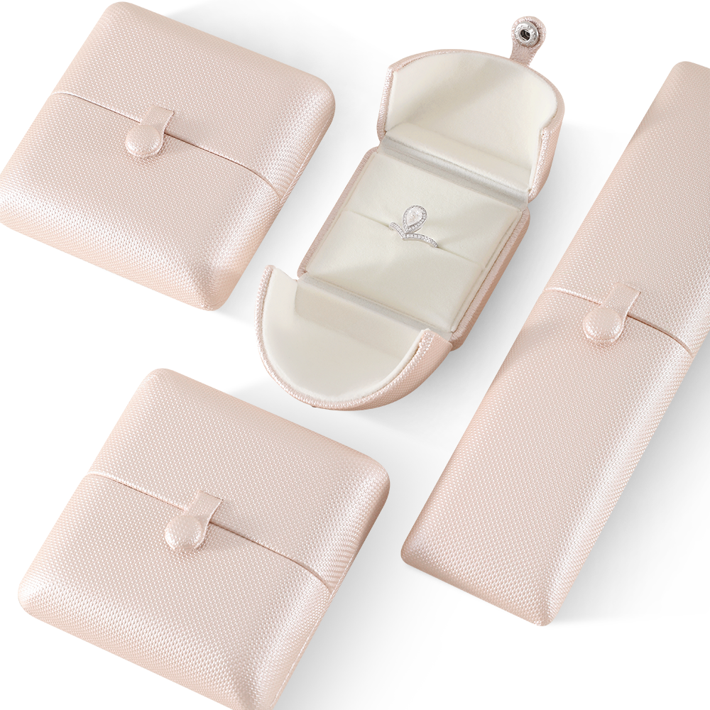 Yinbeini PU Leather Double-Opening Snap Clasp Ring Box Earring Storage Box Proposal Engagement Gift Box Jewelry Organizer Box H020