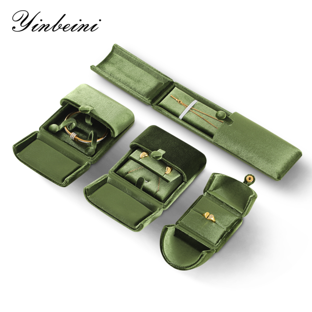 Yinbeini Necklace Earrings Storage Velvet Jewelry Display Box Double-Opening Snap Closure Wedding Ring Box H027