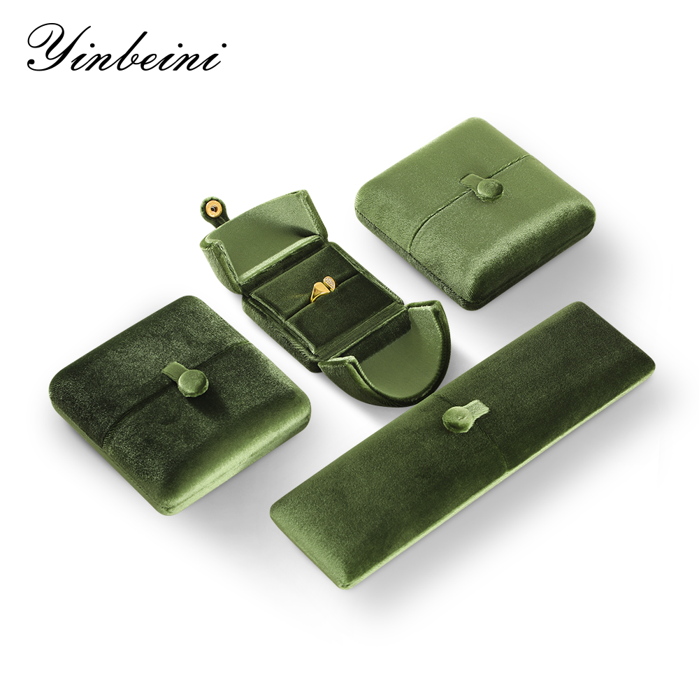 Yinbeini Necklace Earrings Storage Velvet Jewelry Display Box Double-Opening Snap Closure Wedding Ring Box H027