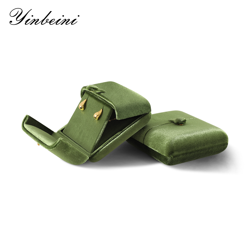 Yinbeini Necklace Earrings Storage Velvet Jewelry Display Box Double-Opening Snap Closure Wedding Ring Box H027