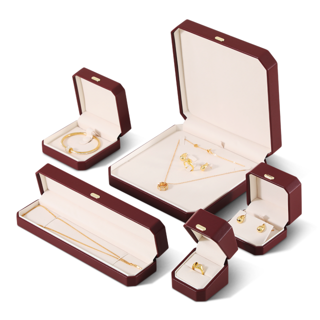Yinbeini PU Leather Domed Octagonal Red Ring Box Necklace Gift Box Fashion Jewelry Storage Box H017