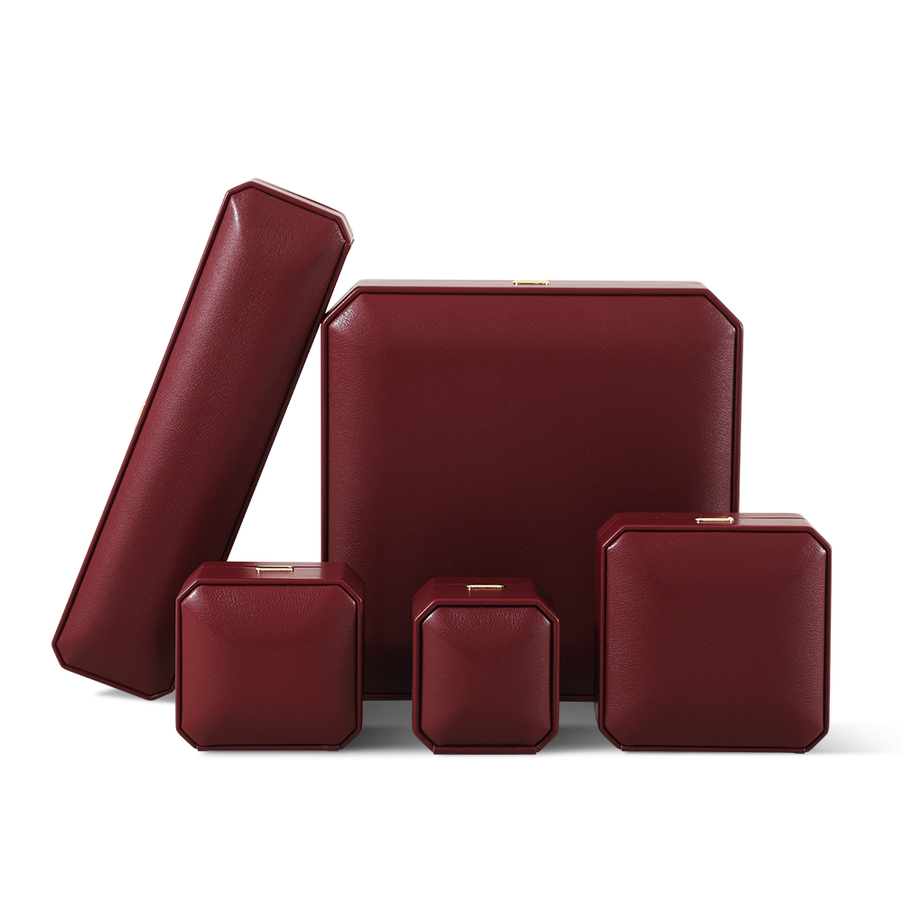 Yinbeini PU Leather Domed Octagonal Red Ring Box Necklace Gift Box Fashion Jewelry Storage Box H017
