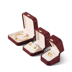 Yinbeini PU Leather Domed Octagonal Red Ring Box Necklace Gift Box Fashion Jewelry Storage Box H017