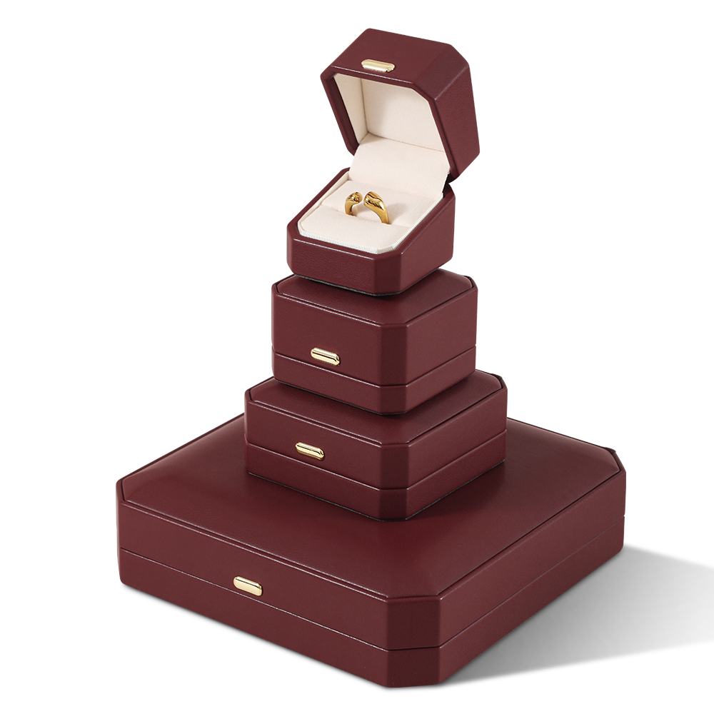 Yinbeini PU Leather Domed Octagonal Red Ring Box Necklace Gift Box Fashion Jewelry Storage Box H017
